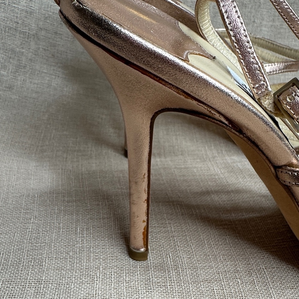 Jimmy Choo Metallic Rose Gold Strappy Heels - Picture 11 of 14